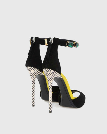 Yan Polka Dot Heel Gem Embellished Strap Sandals