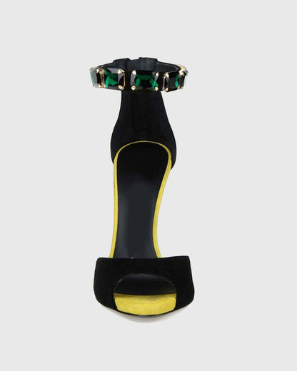 Yan Polka Dot Heel Gem Embellished Strap Sandals