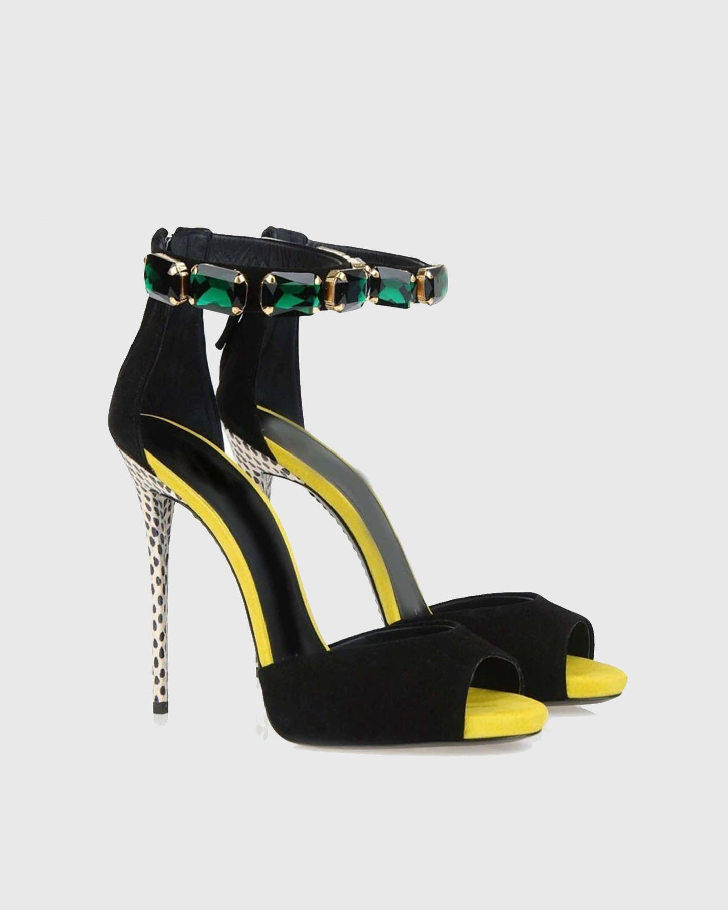 Yan Polka Dot Heel Gem Embellished Strap Sandals