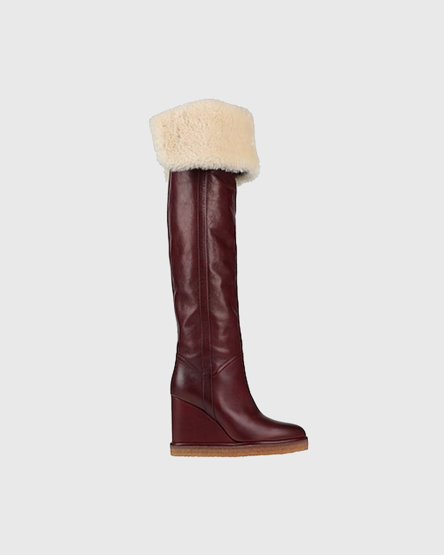 Yankee Fold Faux Fur Wedge Over The knee Boots In Red