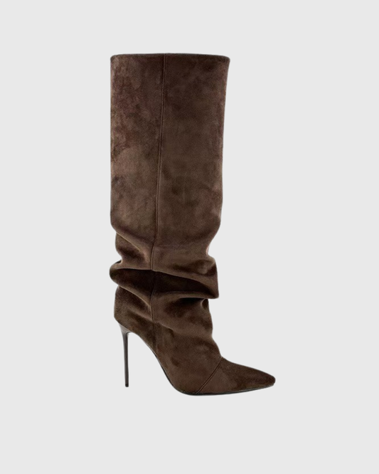 Yara Ruched Knee High Boots In Brown