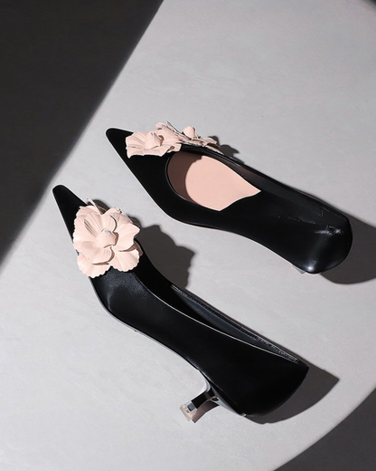 Yasmin Twin Flower Kitten Heels In Black