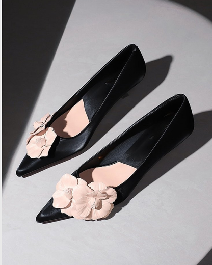 Yasmin Twin Flower Kitten Heels In Black
