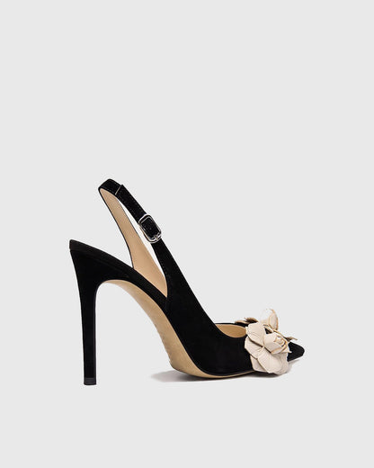 Yasmin Twin Flower Velvet Slingback Pumps