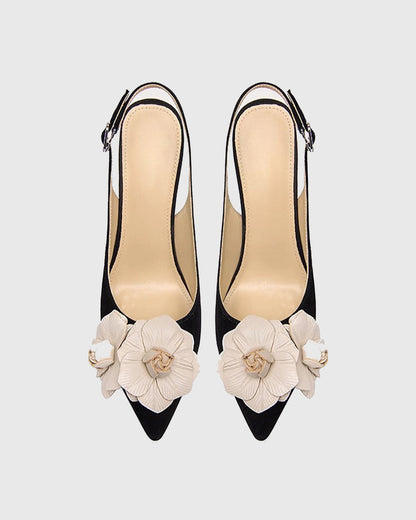 Yasmin Twin Flower Velvet Slingback Pumps
