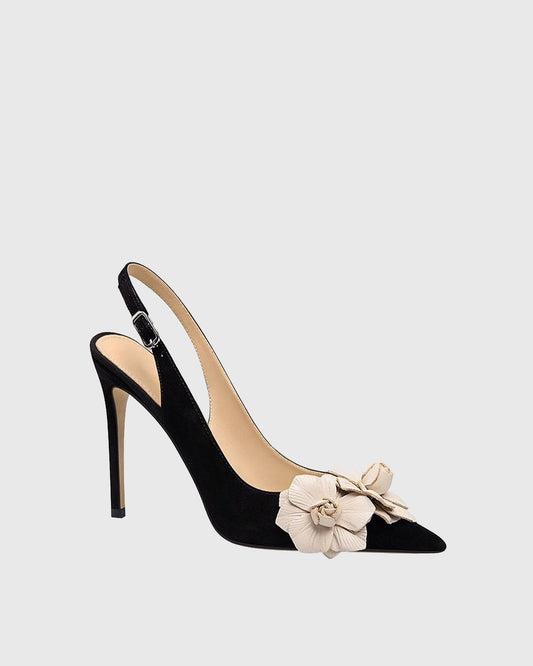 Yasmin Twin Flower Velvet Slingback Pumps