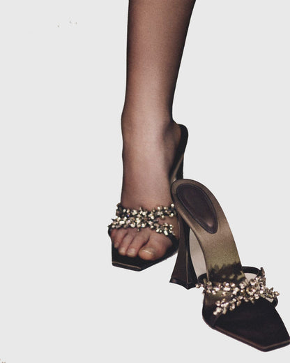 Yates Cross Rhinestone Flower Vine Slippers In Brown