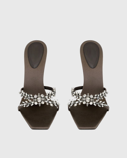 Yates Cross Rhinestone Flower Vine Slippers In Brown