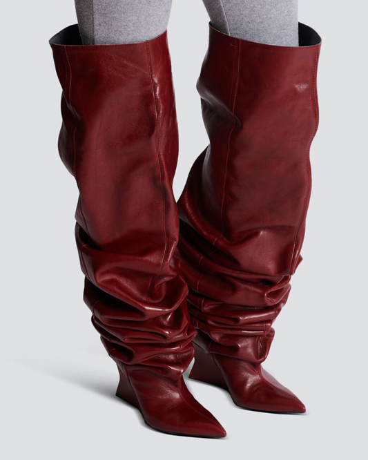Yayoi Ruch Wedge Knee Hight Boots In Red