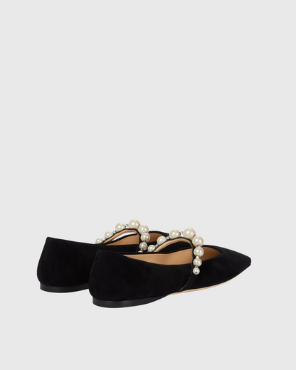 Yelena Pearl Strap Flats In Black