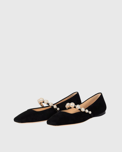 Yelena Pearl Strap Flats In Black