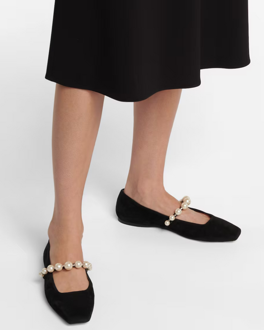Yelena Pearl Strap Flats In Black