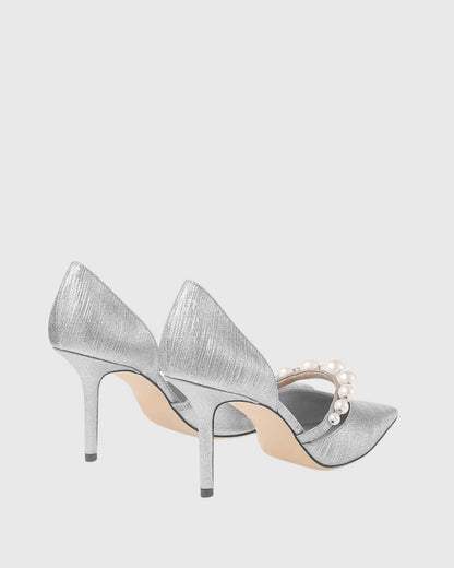 Yelena Pearl Strap Pumps In Silver