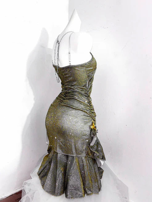 Vintage Green Spaghetti Strap Ruffled Hem Hem Short 16th Birthday Party Dress Homecoming Dress TP4038