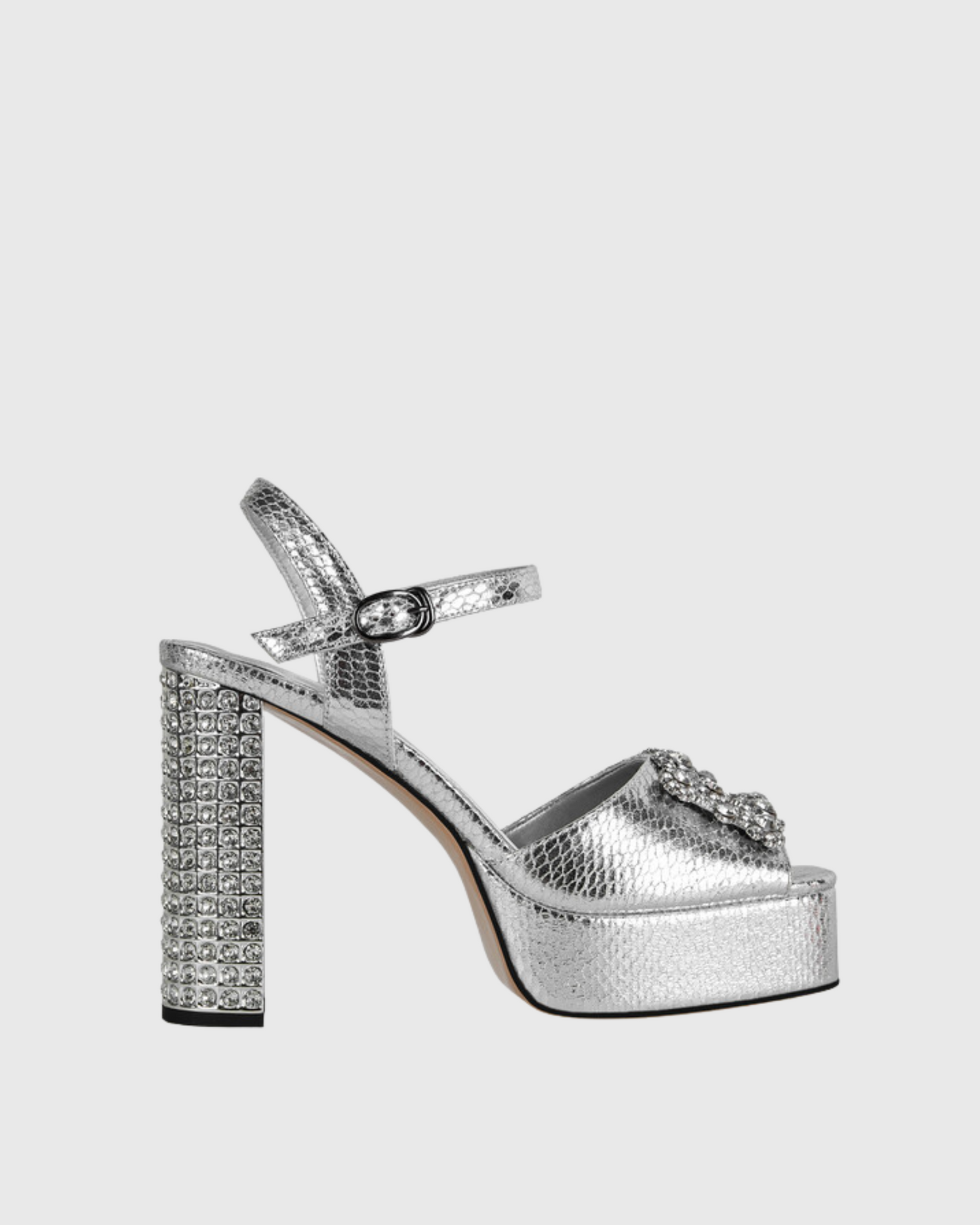 Zaahir Rhinestone Strap Platform Sandals In Silver