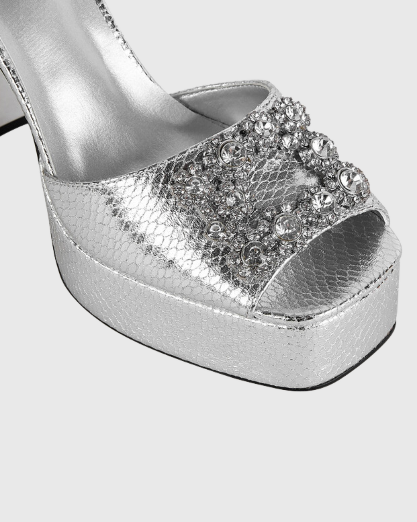 Zaahir Rhinestone Strap Platform Sandals In Silver