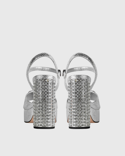 Zaahir Rhinestone Strap Platform Sandals In Silver