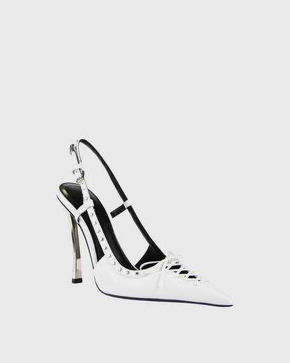 Zabella Rivet Slingback Pumps In White