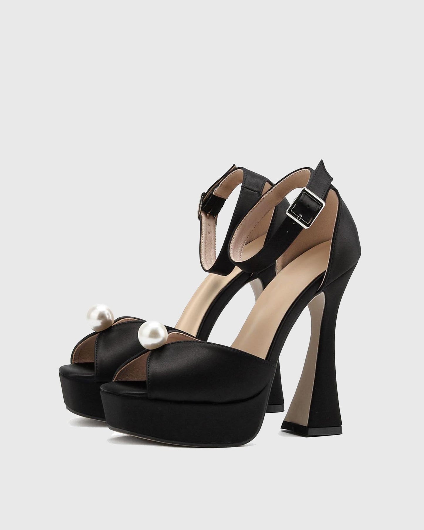 Liviana Pearl Satin Strap Platform Sandals In Black