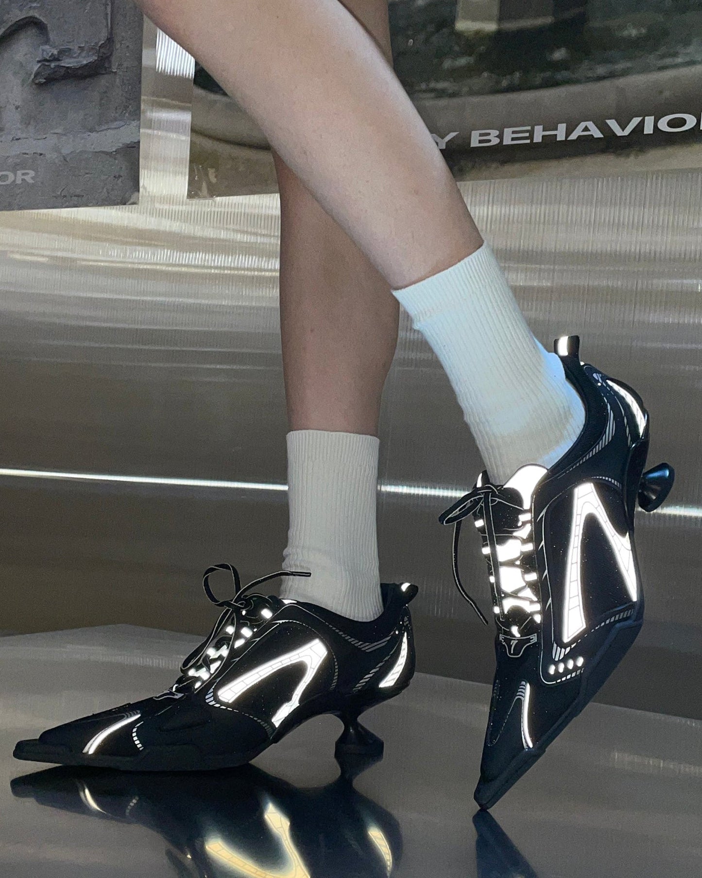 Zahava Lace up Sneaker Flared Heels In Black