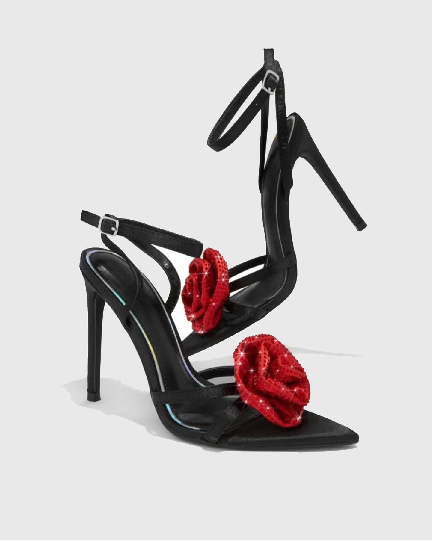 Zaira Rhinestone Flower Cross Strap Sandals In Black