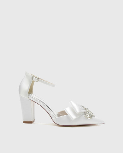 Zajac Rhinestone Wristband Satin Pumps In White