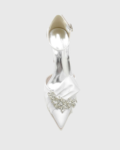 Zajac Rhinestone Wristband Satin Pumps In White