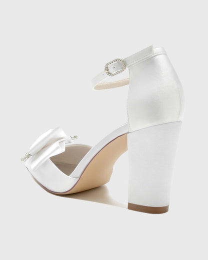 Zajac Rhinestone Wristband Satin Pumps In White