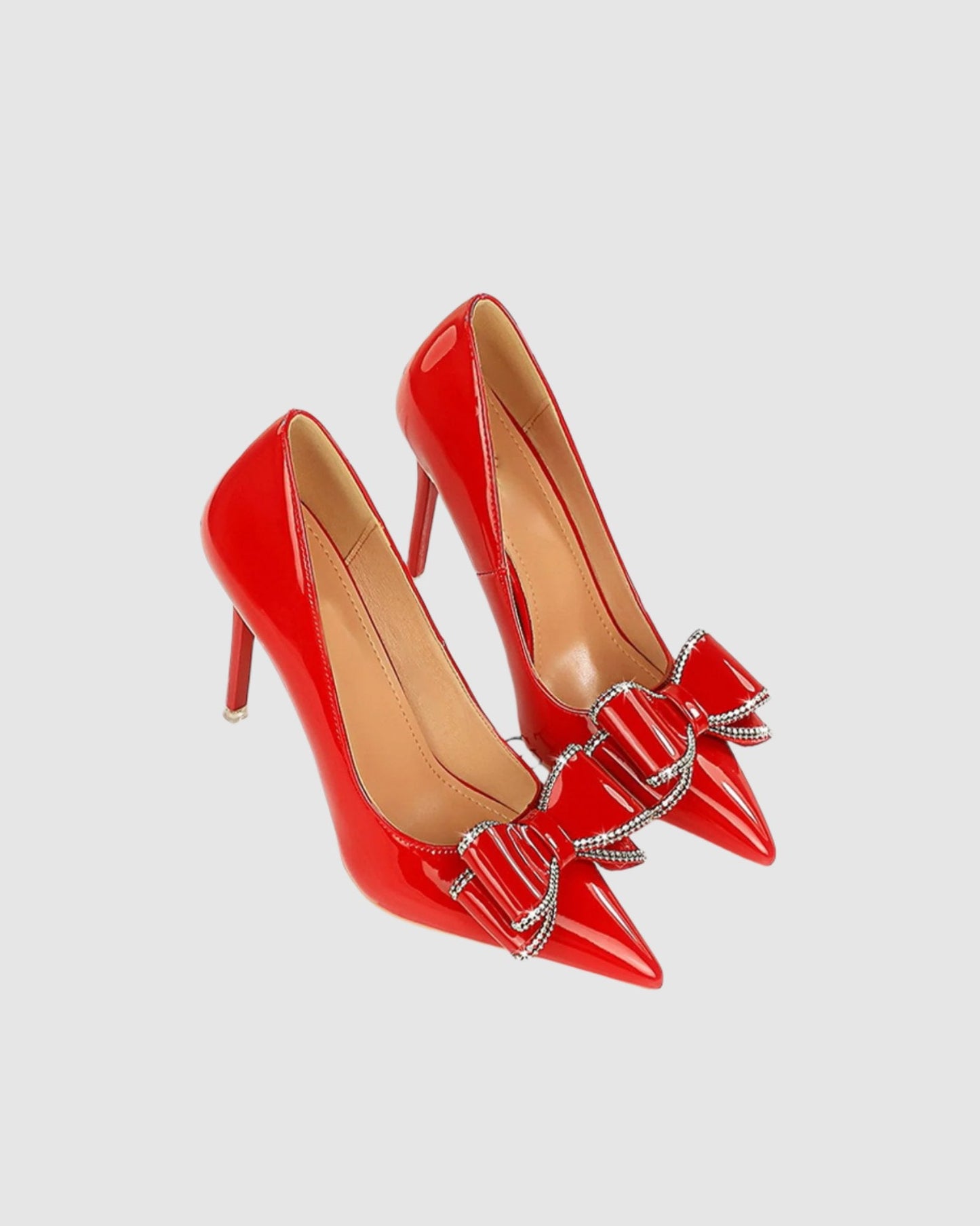 Zamora Rhinestone Bow Patent Leather Pumps In Red