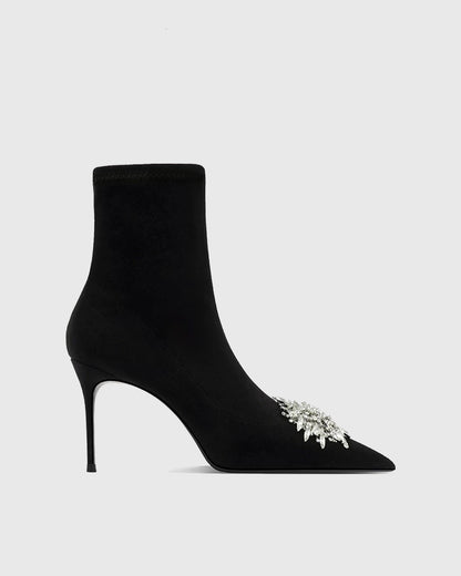 Zane Rhinestone Sunflower Velvet Ankle Boots