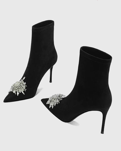 Zane Rhinestone Sunflower Velvet Ankle Boots