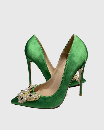 Zareen Rhinestone Butterfly Pumps In Green