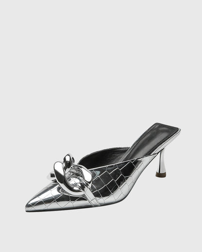 Zaria Chain Crocodile Texture Mules In Silver