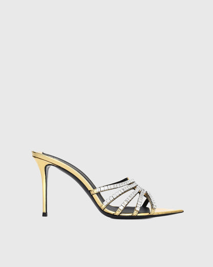 Zariel Half Rhinestone Cutout Slippers In Gold