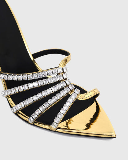 Zariel Half Rhinestone Cutout Slippers In Gold