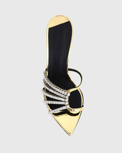Zariel Half Rhinestone Cutout Slippers In Gold
