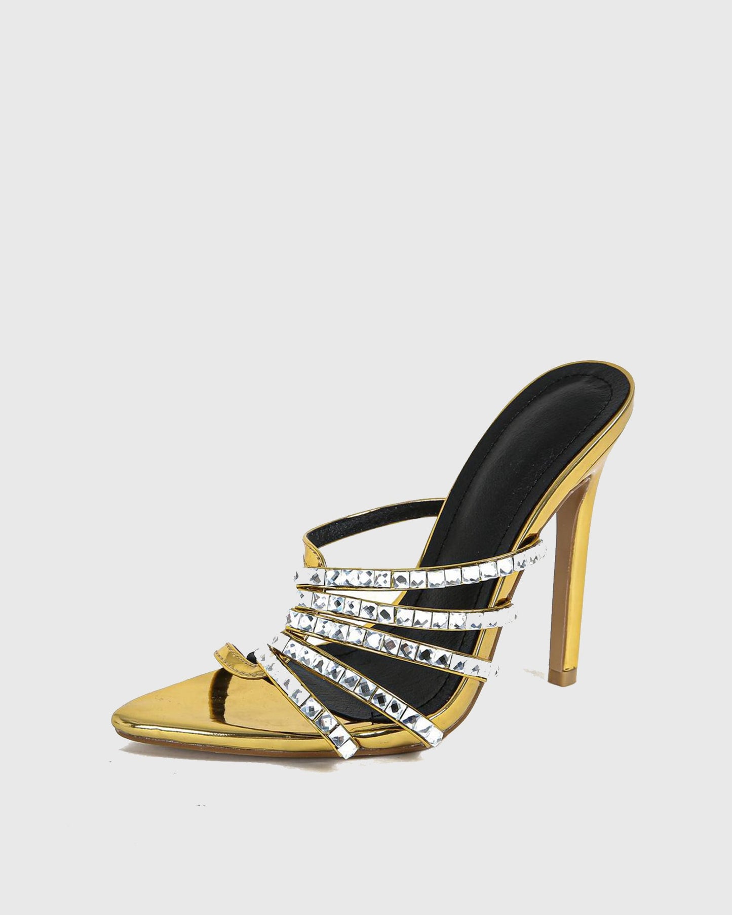 Zariel Half Rhinestone Cutout Slippers In Gold