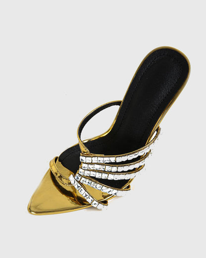 Zariel Half Rhinestone Cutout Slippers In Gold