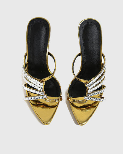 Zariel Half Rhinestone Cutout Slippers In Gold