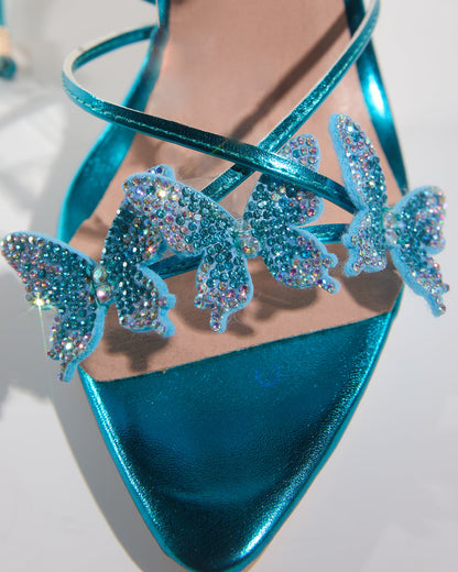 Zarita Crystal Butterfly Lace Up Sandals In Blue