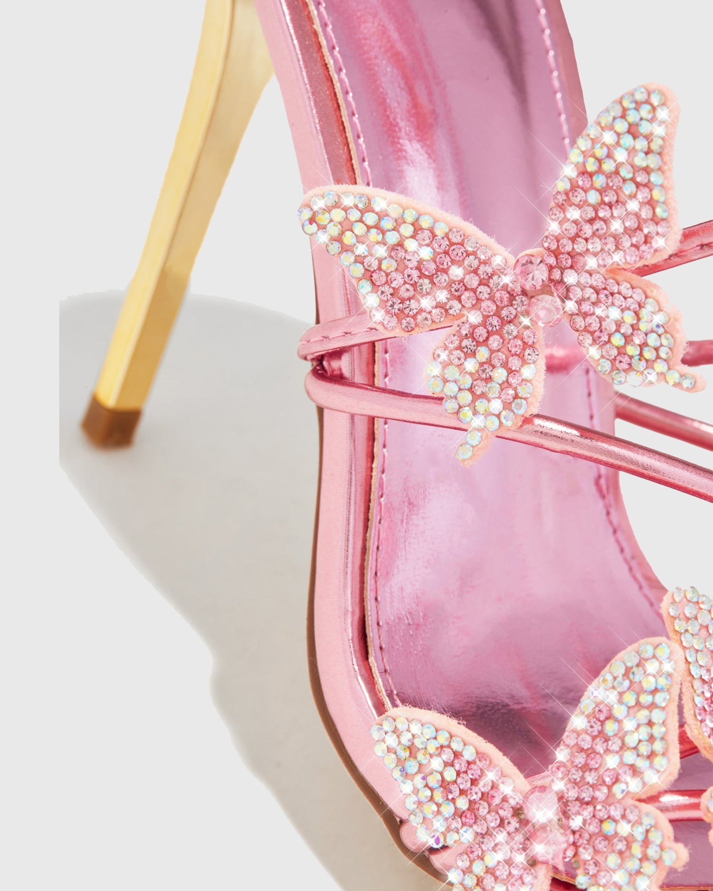 Zarita Crystal Butterfly Lace Up Sandals In Pink