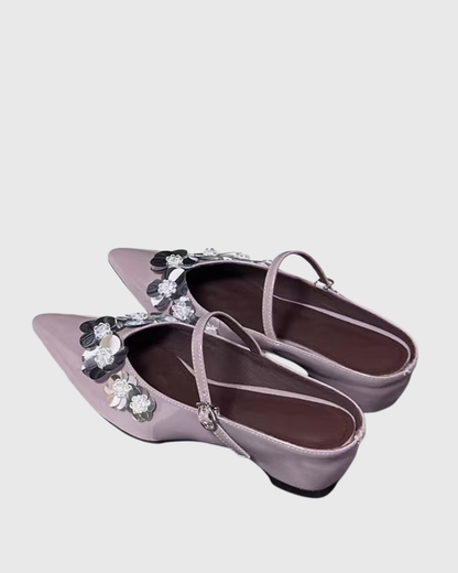 Zeta Flower Embellished Wedge Mules In Violet