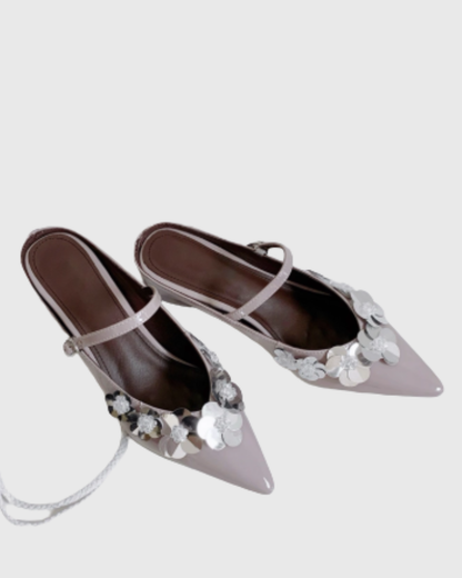 Zeta Flower Embellished Wedge Mules In Violet