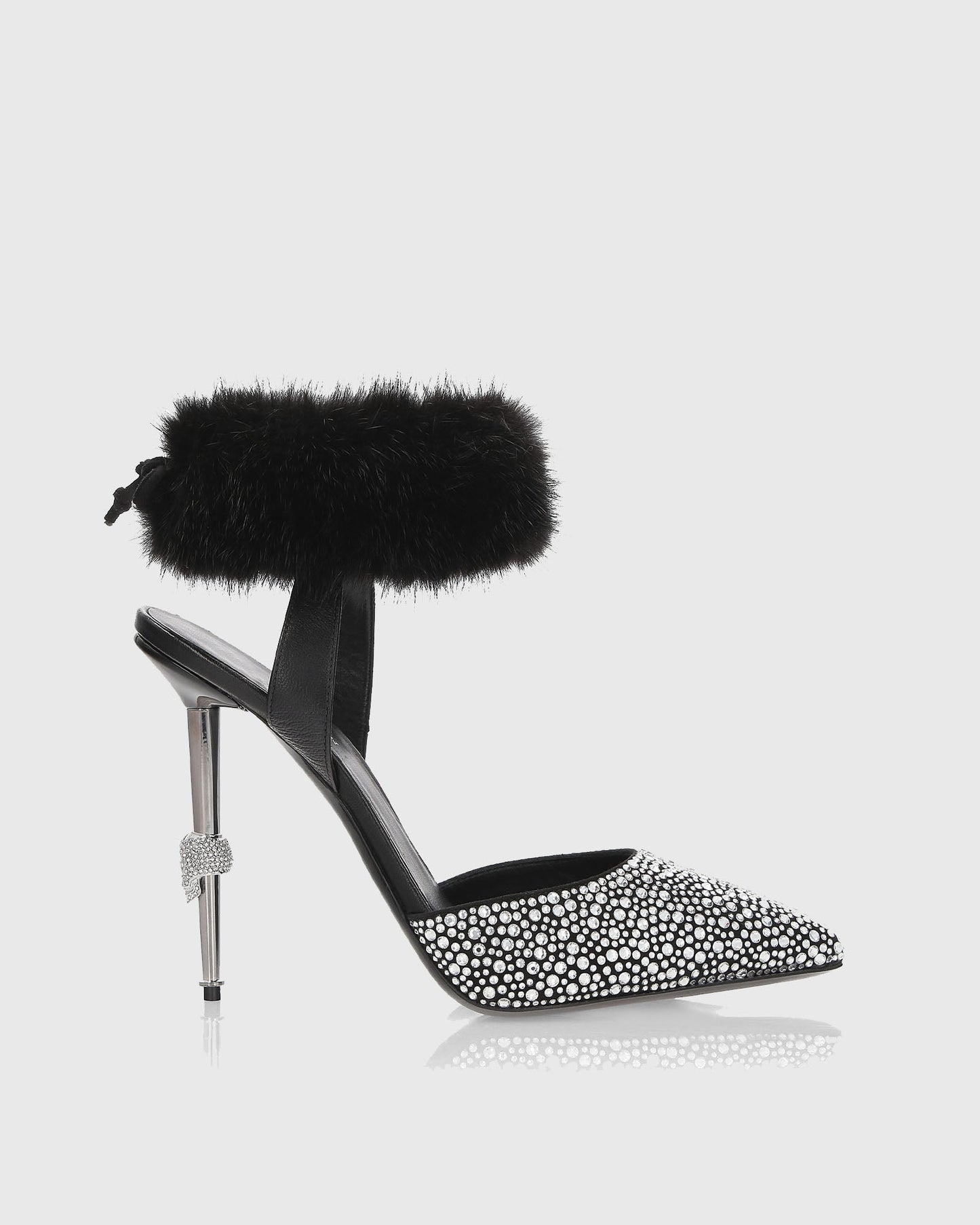 Zoe Rhinestone Faux Fur Strap Pumps