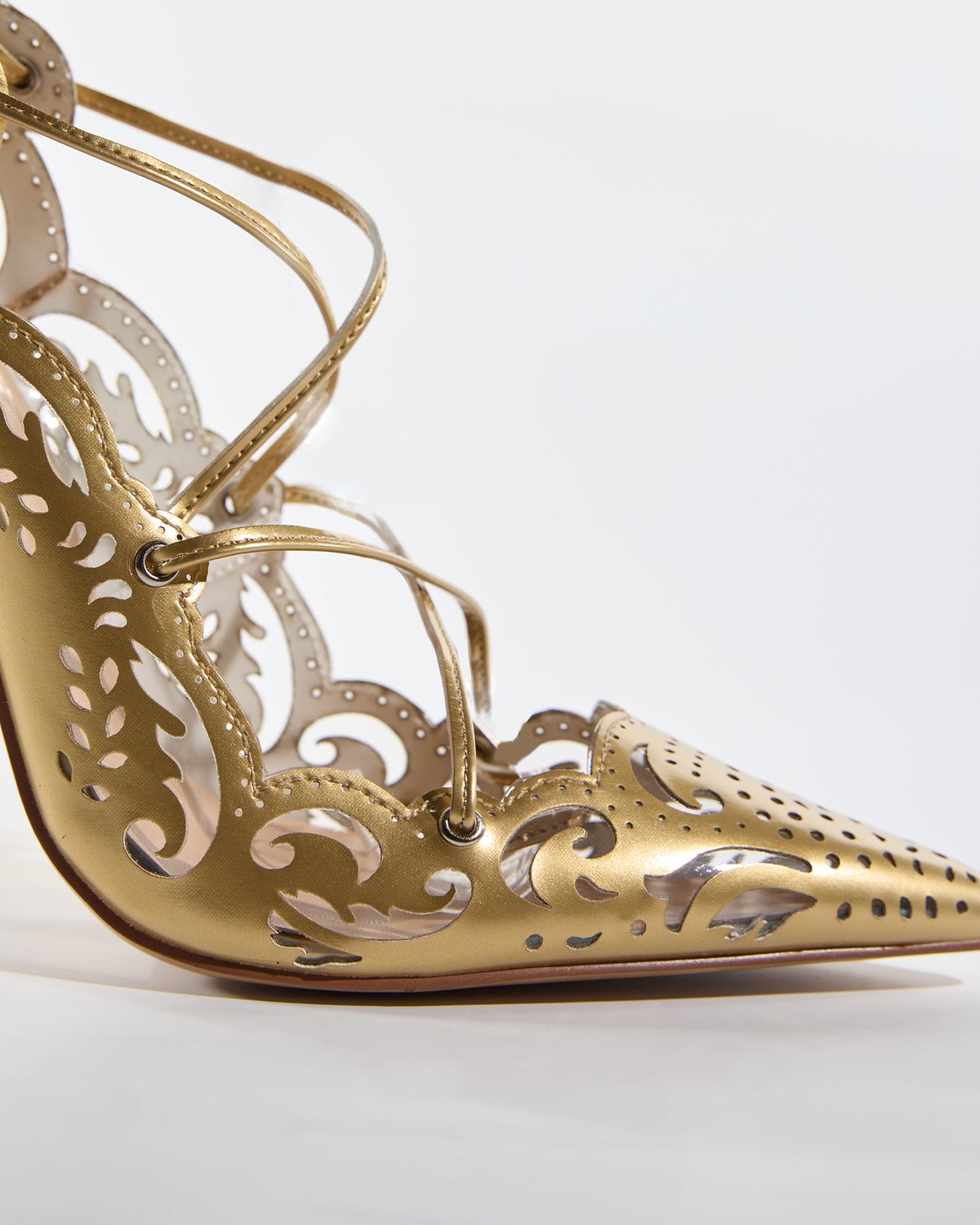 Ariya Cutout Pattern Lace Up Pumps In Gold