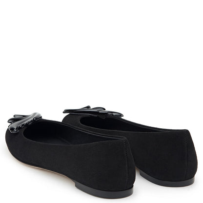 Women's Black Round Toe Low Cut Wings Decorated Flats