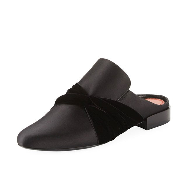 Black Round Toe Knotted Mule Loafers for Women