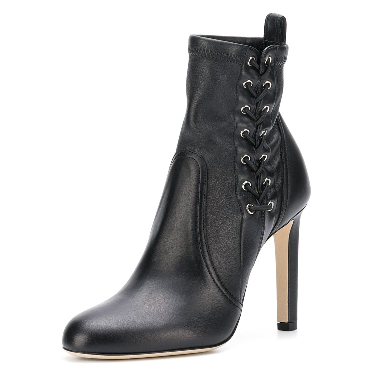 Black Lace Up Chunky Heel Almond Toe Ankle Boots
