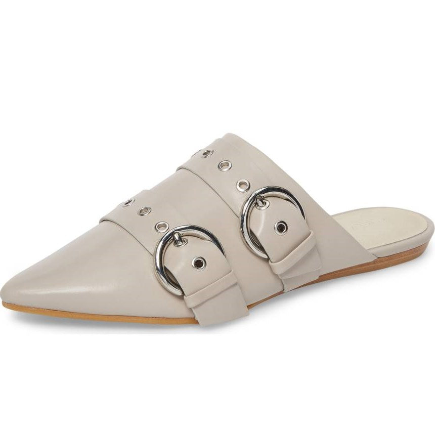 Light Grey Pointed Toe Flats Women's Buckled Mules