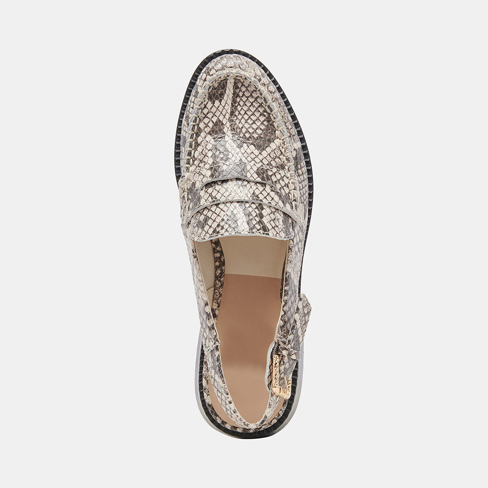 Black & White Snakeskin Chunky Heel Embossed Slingback Loafers
